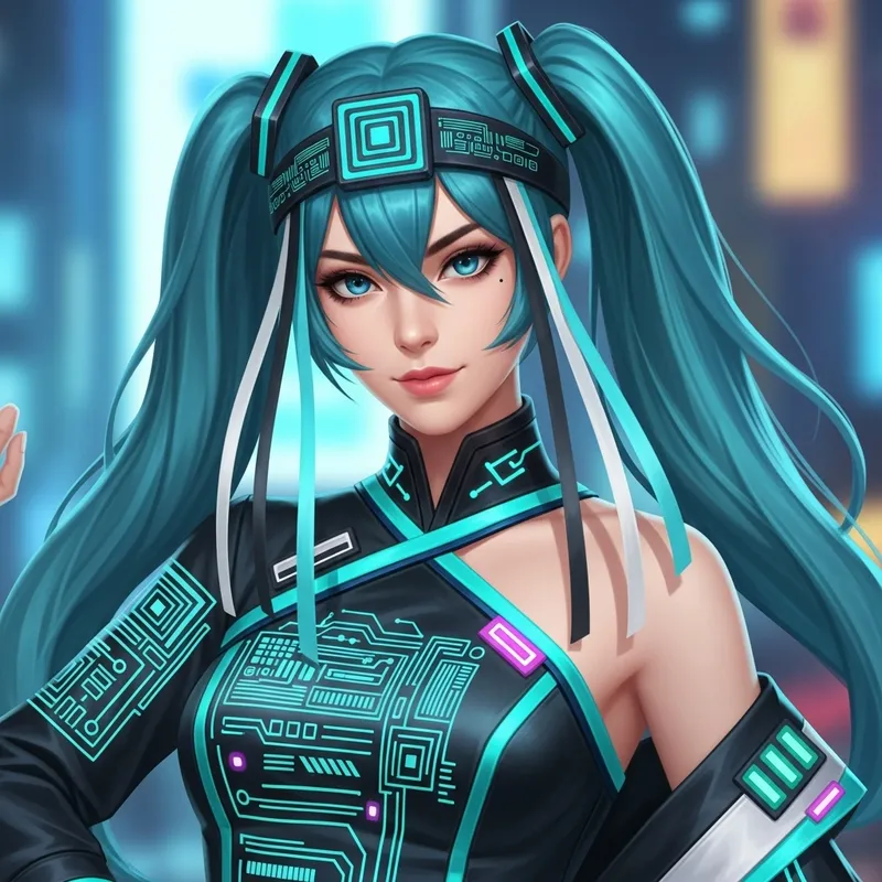 Futuristic Miku Nkano in Teal Blue Hair Dress