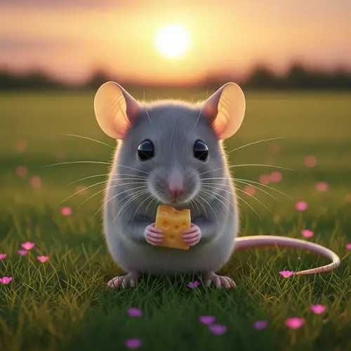 Detailed Image of Small Mouse with Grey Fur and Pink Ears