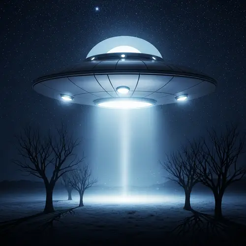 Night Sky UFO: Saucer-shaped Craft with Glowing Dome