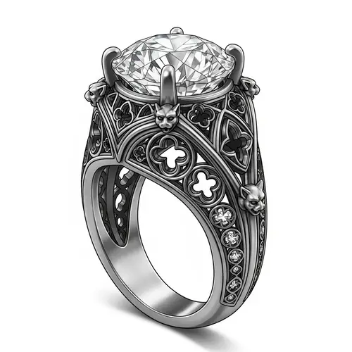 Intricate Gothic Stone Ring with Luminous Gem