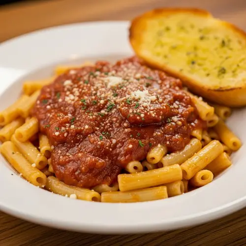 Classic Italian Cuisine: Macaroni Pasta with Tomato Sauce and Parmesan Cheese