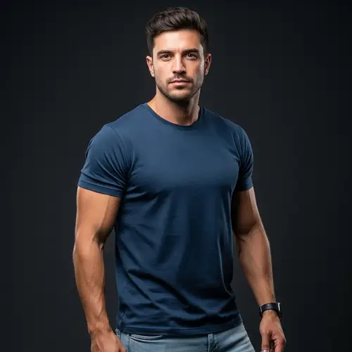 Fit and Muscular Dark-Haired Man in Casual Attire