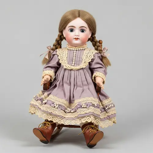 Charming Antique Doll with Sparkling Blue Eyes and Braided Pigtails