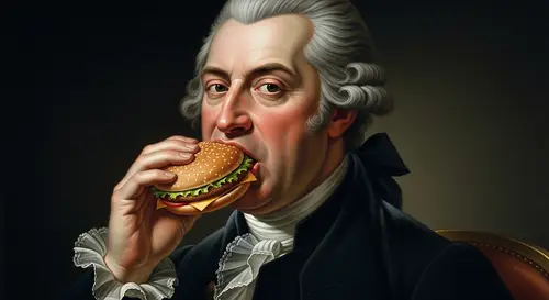 Matteo Salvini Portrait Painting Eating Hamburger - Political Satire