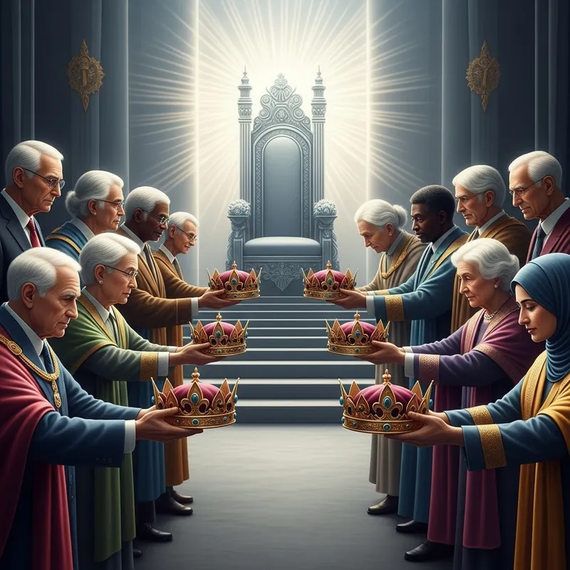 Elders Casting Down Golden Crowns Before Divine Throne