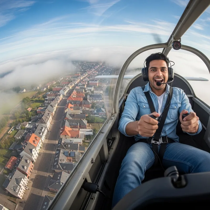 Man Flying Over Picturesque Town | Sky Adventure