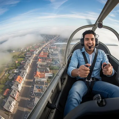Man in Adventure Plane Over Charming Small Town | Flight Thrills