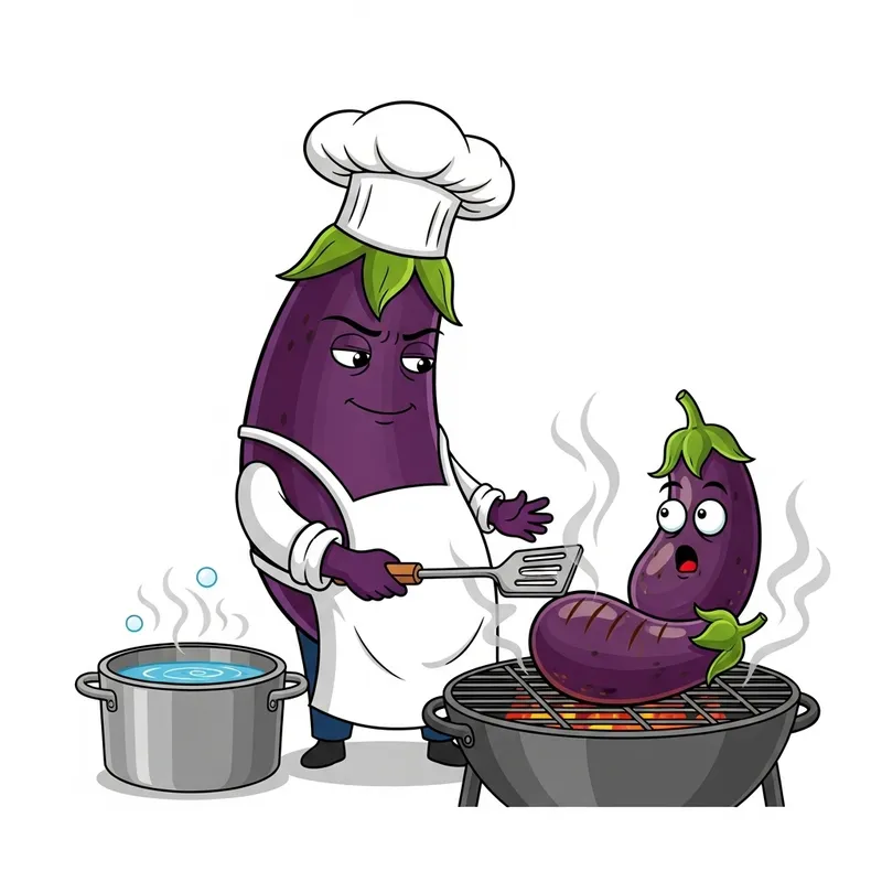 Eggplant Chef Cooking Another Eggplant Delightfully Eggplant Chef Cooking Another Eggplant Delightfully
