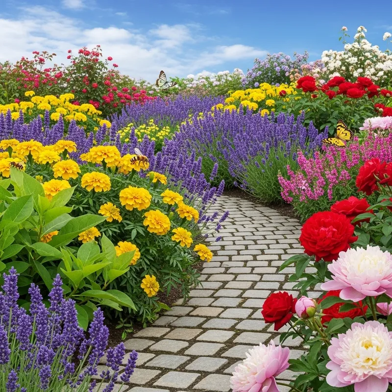 Colorful Flower Bed: A Vibrant Garden Scene Colorful Flower Bed: A Vibrant Garden Scene
