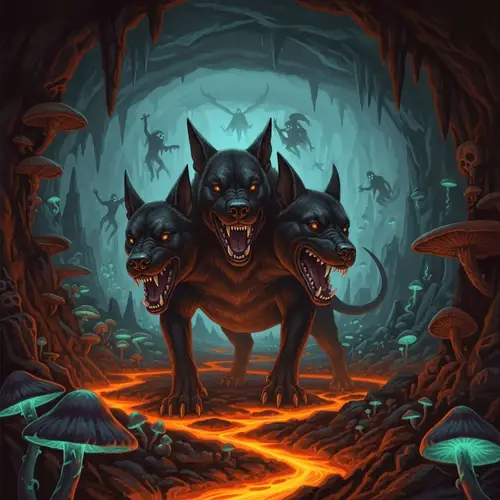 Cerberus: Guardian of Underworld Realm - Mythical Scene