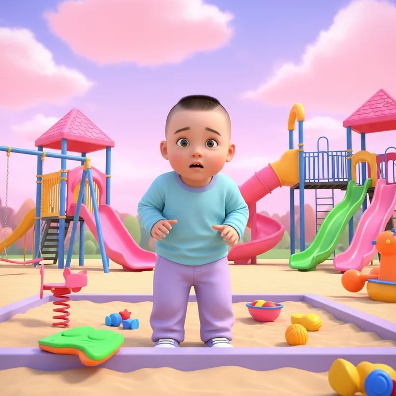 Frightened Chinese Boy in Light Blue Shirt at Playground Frightened Chinese Boy in Light Blue Shirt at Playground