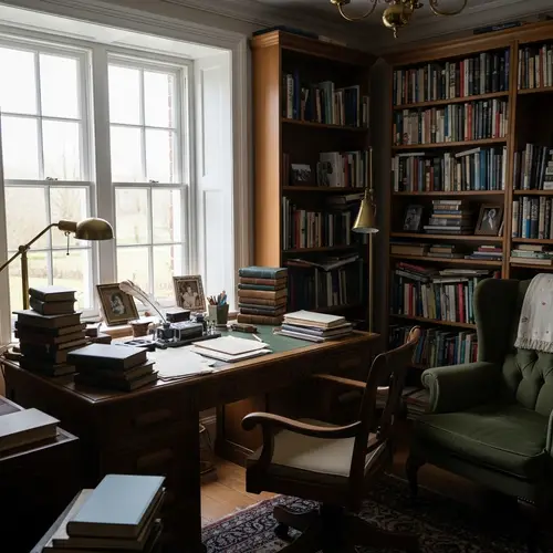 Tranquil Study Room in Old Brick House | Vintage Desk & Bookshelves