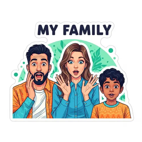 My Family Sticker Design with Hispanic, Caucasian, and South Asian Individuals