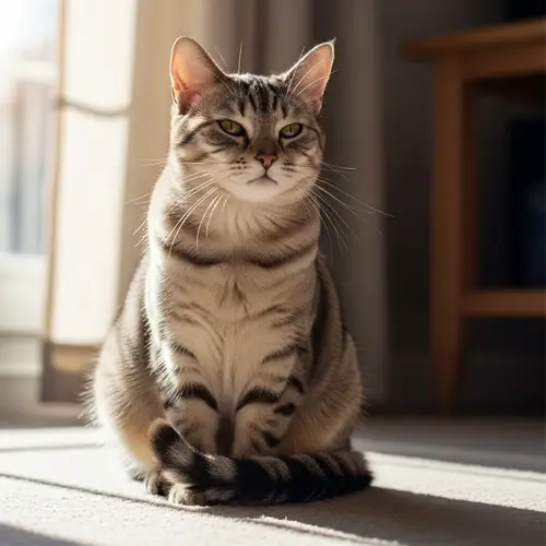 Joyful Feline Creature Sitting Comfortably on Plush Carpet