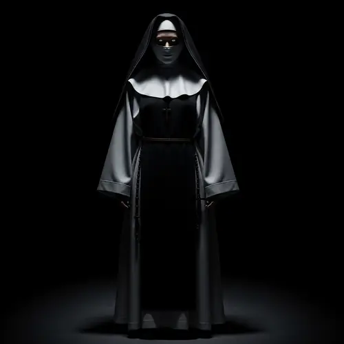 Haunting Nun Silhouette in Dim Light