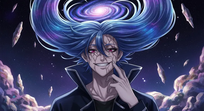 Galactic Villain Emperor Kayn with Oversized Blue Purple Hair