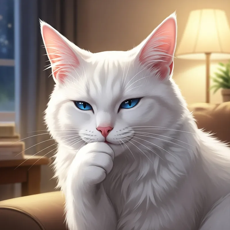 White Color Cat in Serene Setting