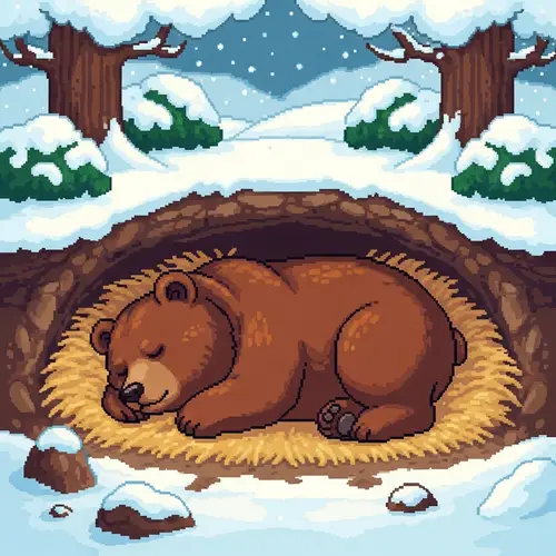 Cute Pixel Art: Bear Hibernating Underground