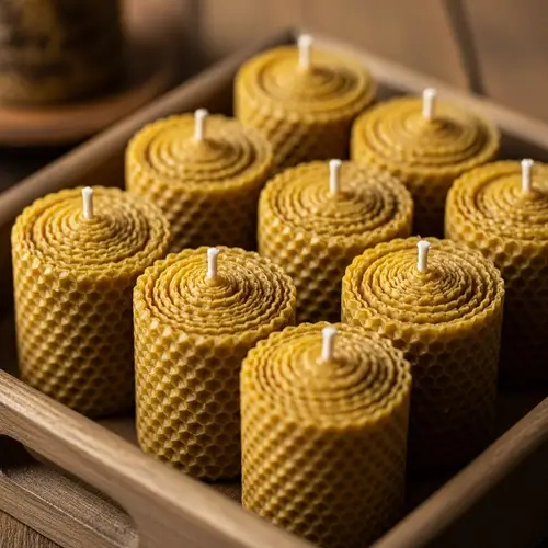 Organic Beeswax Candles in Rustic Tray