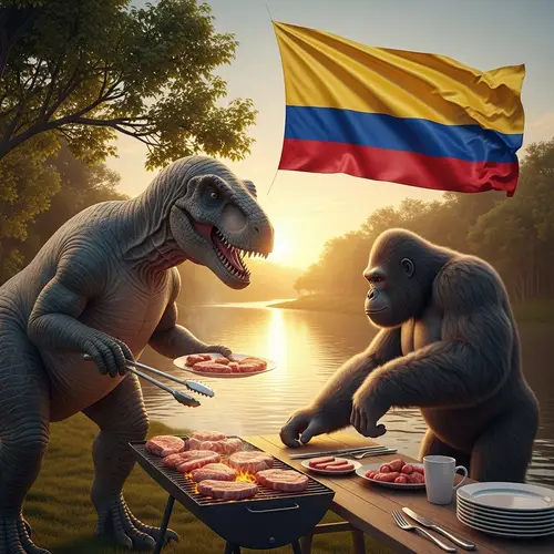 Colombian Flag BBQ: Dinosaur vs Ape Grilling Adventure