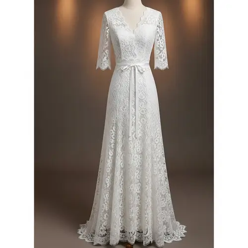 White Lace Cinched Waist Dress for Elegance
