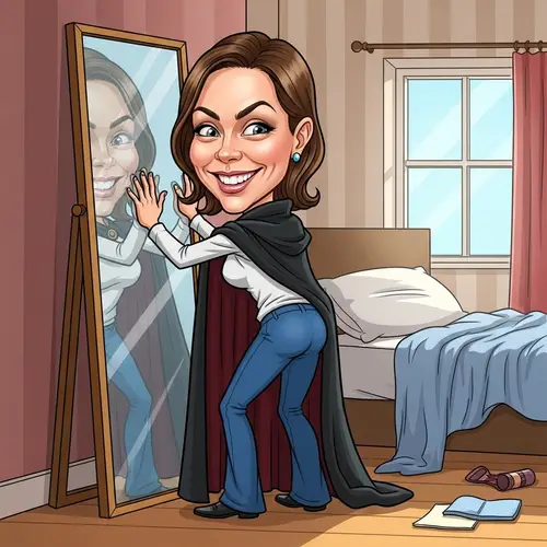 Caricature of Woman Covering Mirror with Cloak