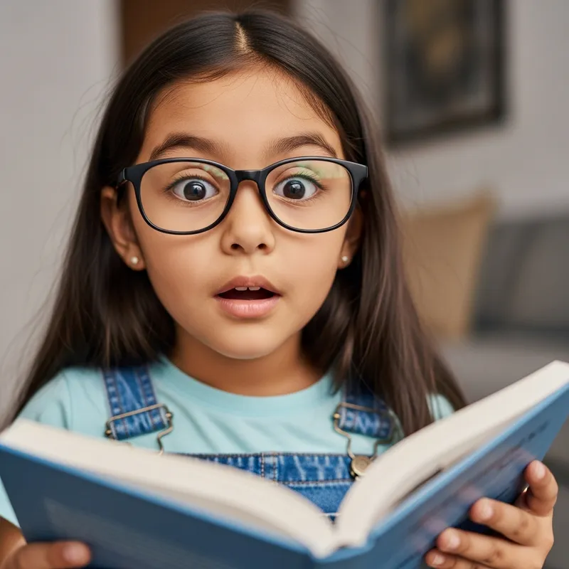 Curious 5-Year-Old Girl with Glasses and a Book