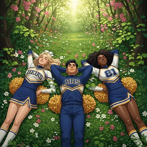 Diverse Cheerleaders in Spring Forest - Empowering Unity