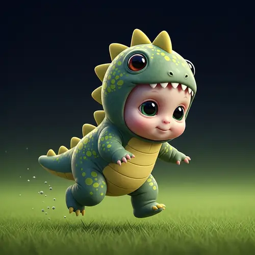 Adorable Baby Creature in Dinosaur Costume | Playful and Joyous