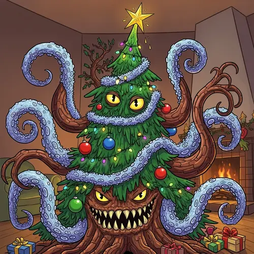 Quirky Christmas Tree Monster Illustration | Festive Decorations