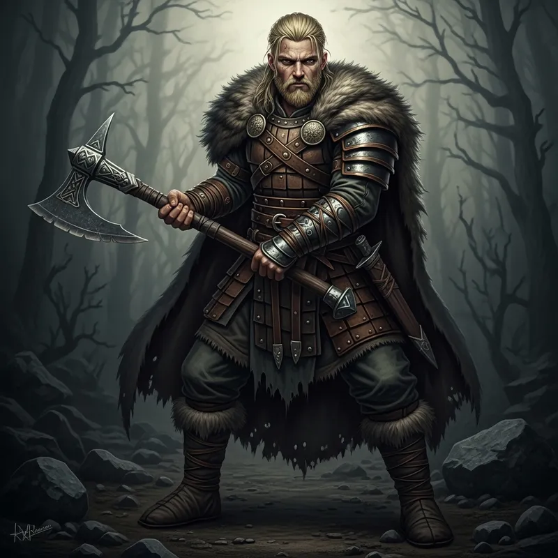 Young Blonde Viking Barbarian with Greataxe | Grimdark Style