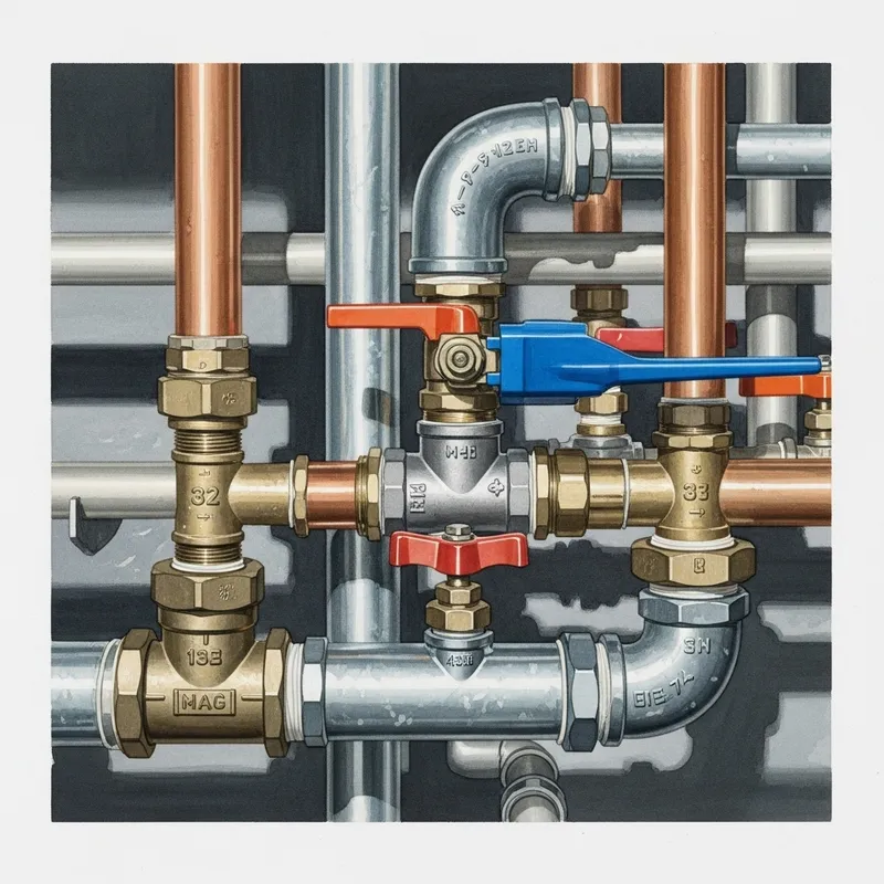 Realistic Watercolor Painting of Intricate Plumbing Network