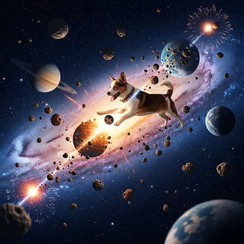 Enormous Dog Playing with Galaxy: Cosmic Spectacle of Light