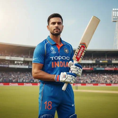 Empowered Cricket Player in Blue Uniform | No. 18