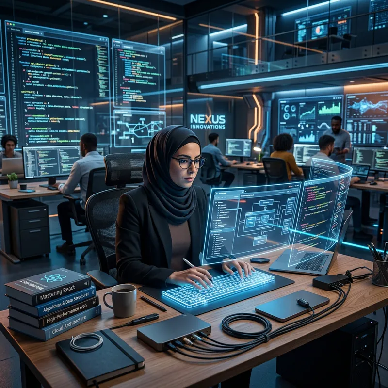 Innovative Female Web Developer in High-Tech Office