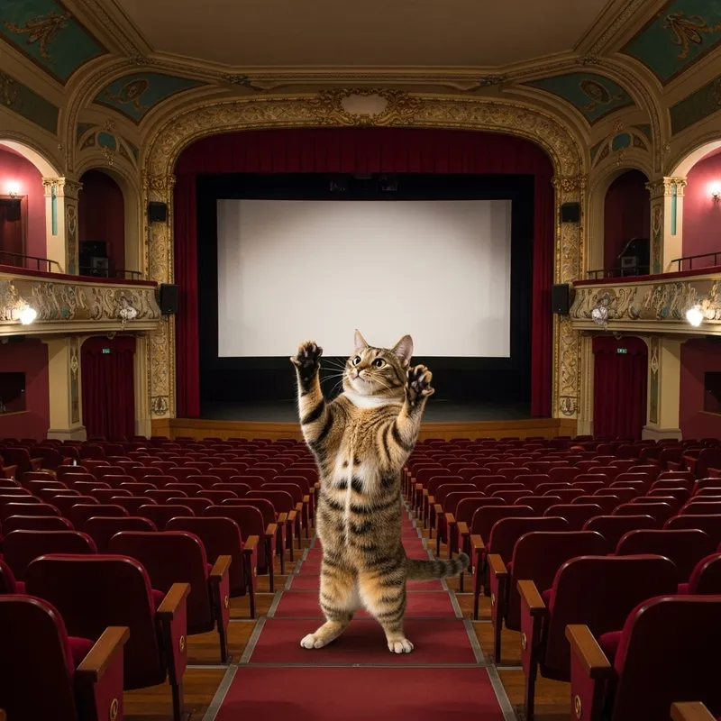 Cat Dance Spectacle in Vintage Cinema