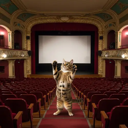 Enchanting Tortoiseshell Cat Dance Performance in Vintage Theatre