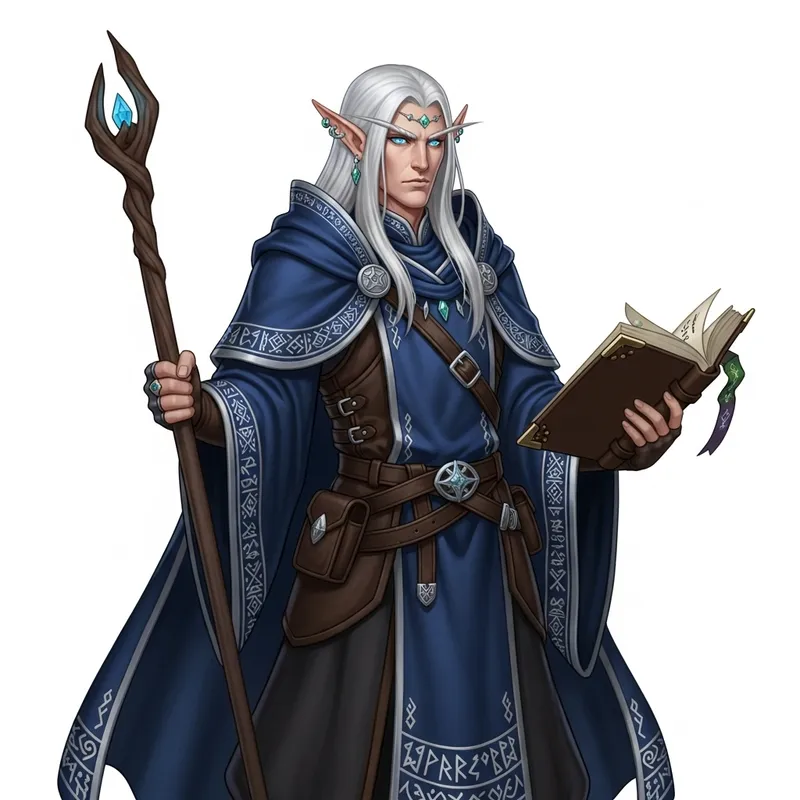 Male Elf Wizard in Deep Blue Robe: Powerful Magic Art