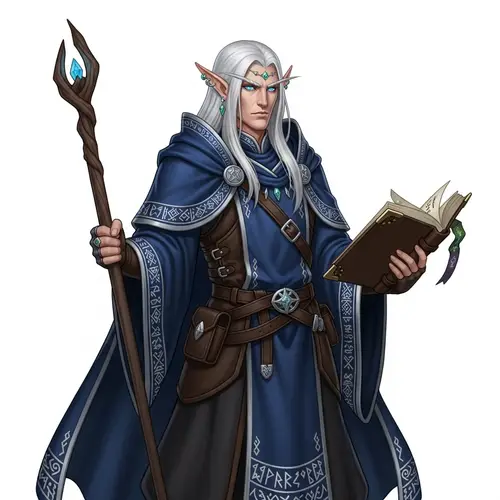 Male Elf Wizard: Master of Magic Art in Deep Blue Robe