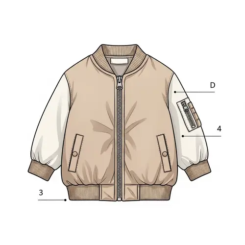 Beige Children's Bomber Jacket Sketch with Milky Sleeves