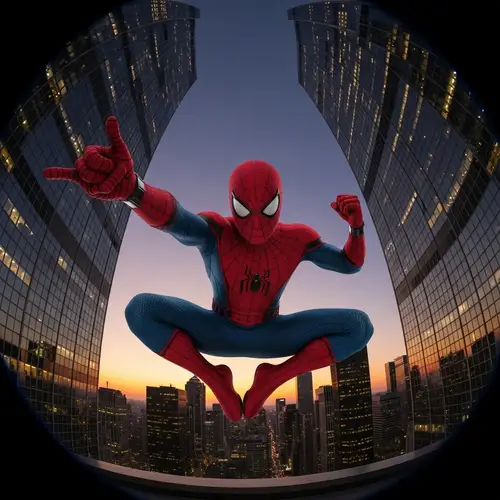 Spiderman Fisheye Lens Photo in Cityscape | Dynamic Pose