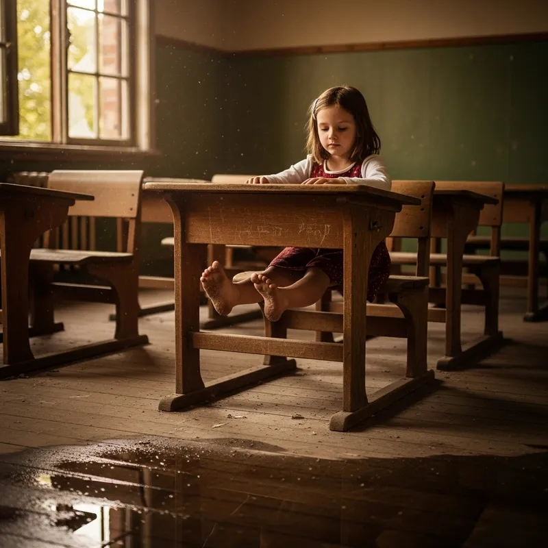 Nostalgic Classroom Scene with a Young Girl Nostalgic Classroom Scene with a Young Girl
