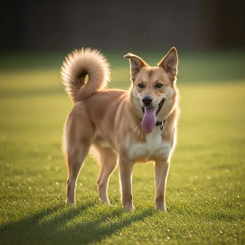 Medium-Sized Dog Playing in Serene Sunlit Lawn