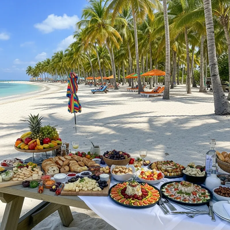 Beach Paradise with Gourmet Food Spread
