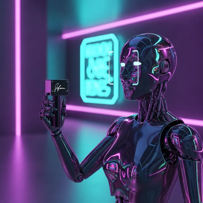 Sleek AI Robot in Futuristic Setting with Neon Glow - Advanced Technology Capture Sleek AI Robot in Futuristic Setting with Neon Glow - Advanced Technology Capture