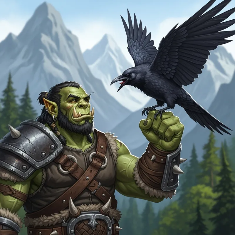 Green Orc with a Black Crow: A Unique Bond Green Orc with a Black Crow: A Unique Bond