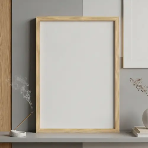 Zen Space Art: Serene Canvas in Light Wooden Frame