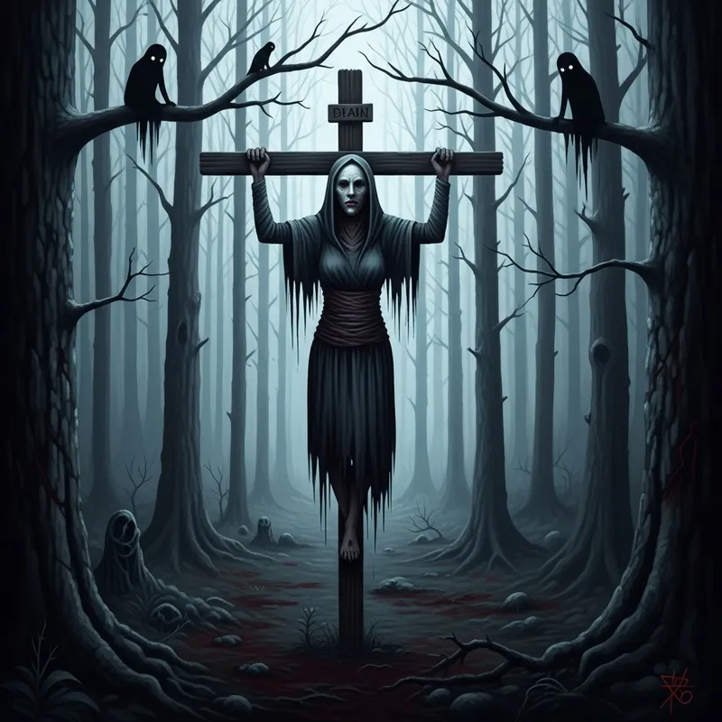 Ominous Cursed Figure Painting in Dark Forest | Spooky Artwork