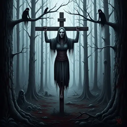 Cursed Figure Painting in Dark Forest | Eerie Artwork