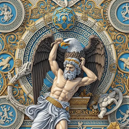 Prometheus and Eagle: Classical Greek Art Scene with Vibrant Colors